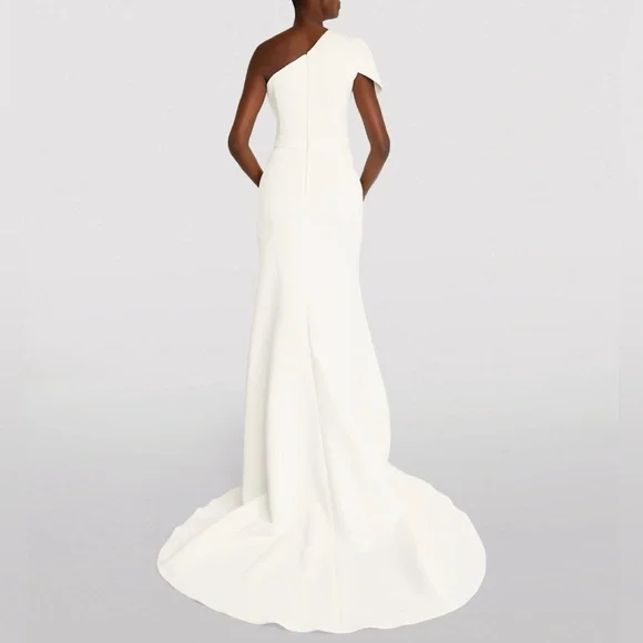 Jovani Women's White One Shoulder Side Pleat Fit Bodice Gown Dress Size 2 - Picture 3 of 8